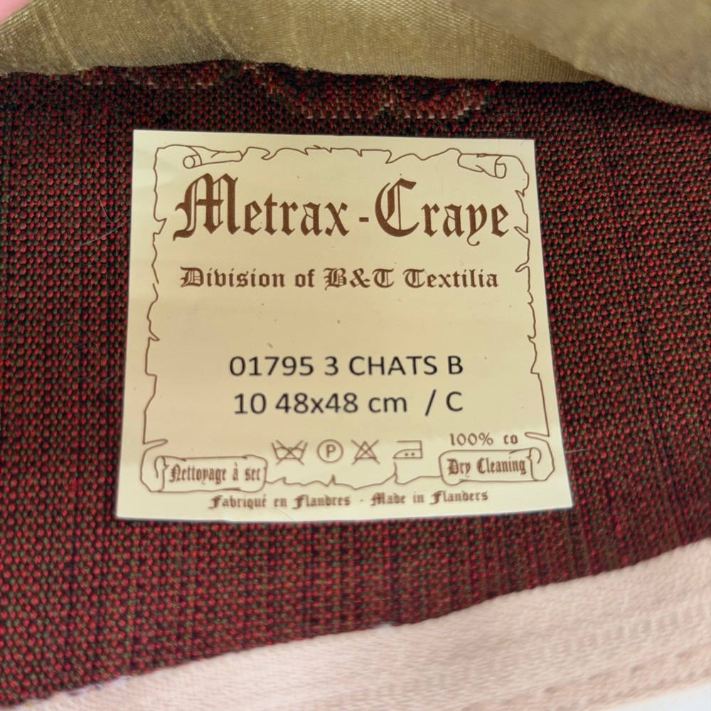 1990 Metrax-Craye Belgian Tapestry Pillow Cover 3 Cats Woven 18x18 made Flanders - Picture 3 of 7